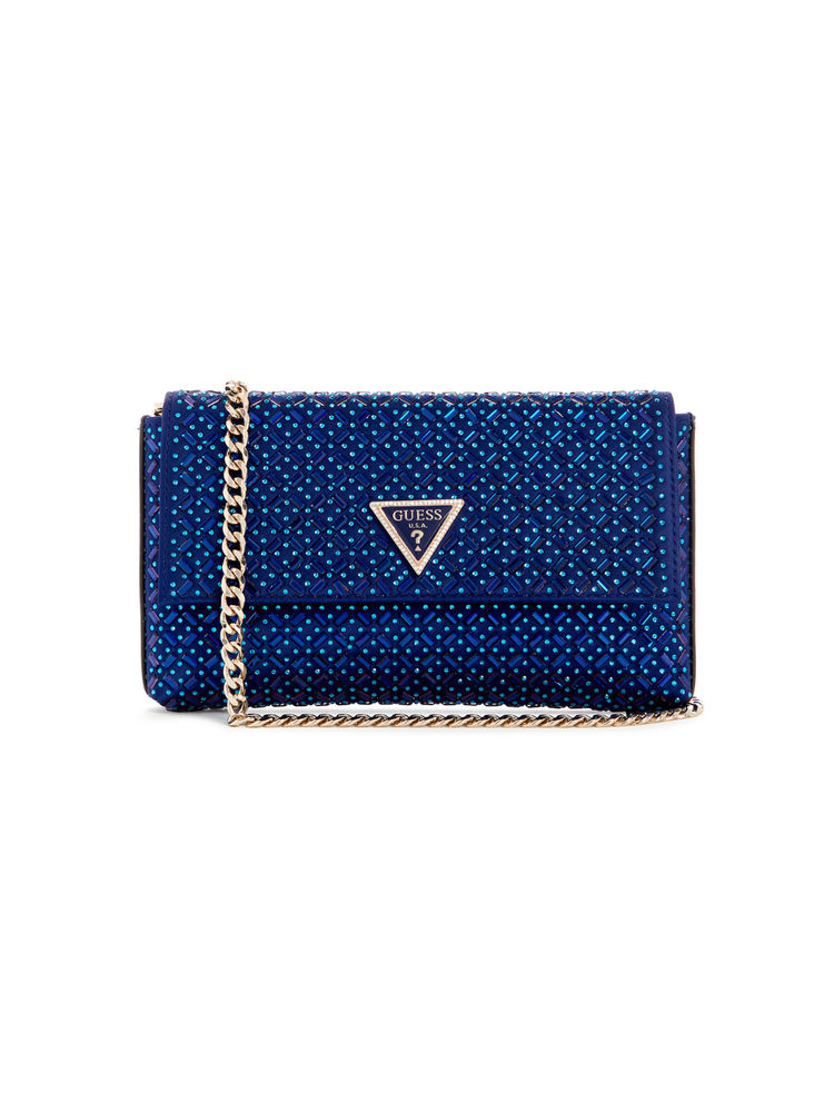 Guess Sapphire Blue Embellished Zalina Flap Clutch-image-36