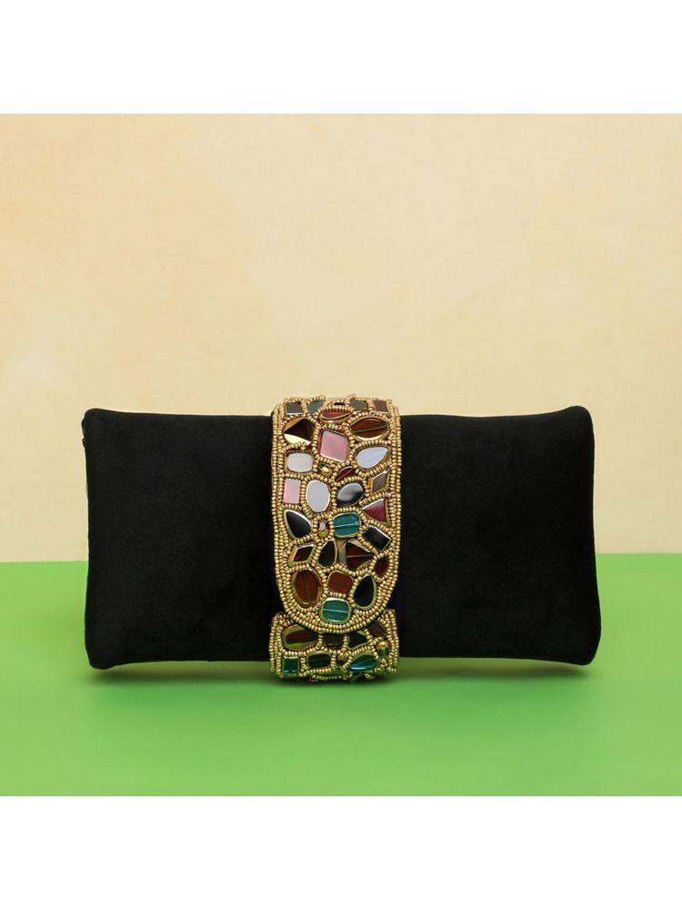 Peora Black Clutch Purses for Women Handmade Sling Stylish Bridal Clutch - C118Bl-picture-6