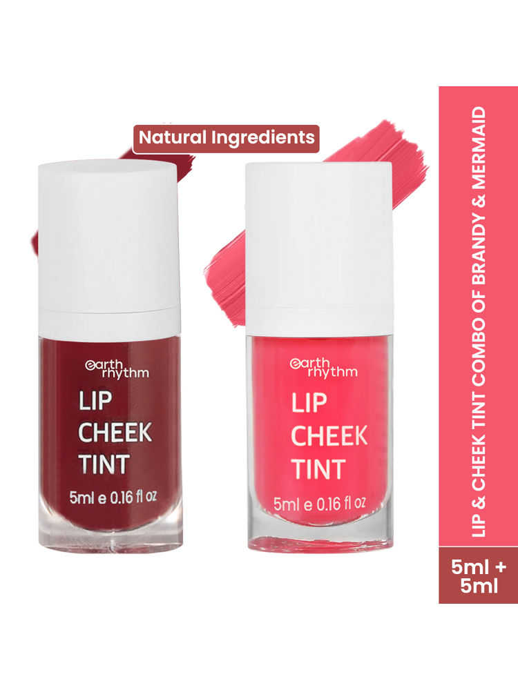 Earth Rhythm Lip & Cheek Tint Combo of Brandy & Mermaid, Non-toxic Pigments, Long-stay