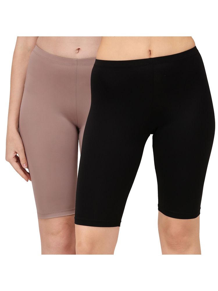 SOIE Mid Rise Soft Polyamide Spandex Knee Length Cycling shorts-Pack of 2-Multi-Color-picture-10