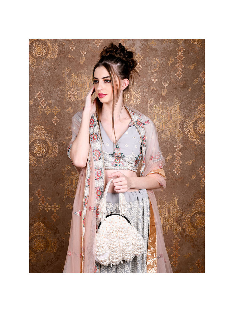 Odette White Pearl Studded Bridal Clutch Bag-picture-22