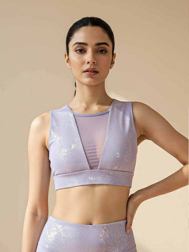 Fitkin Women's Lavender Snake Print Activewear Sports Bra-picture-19
