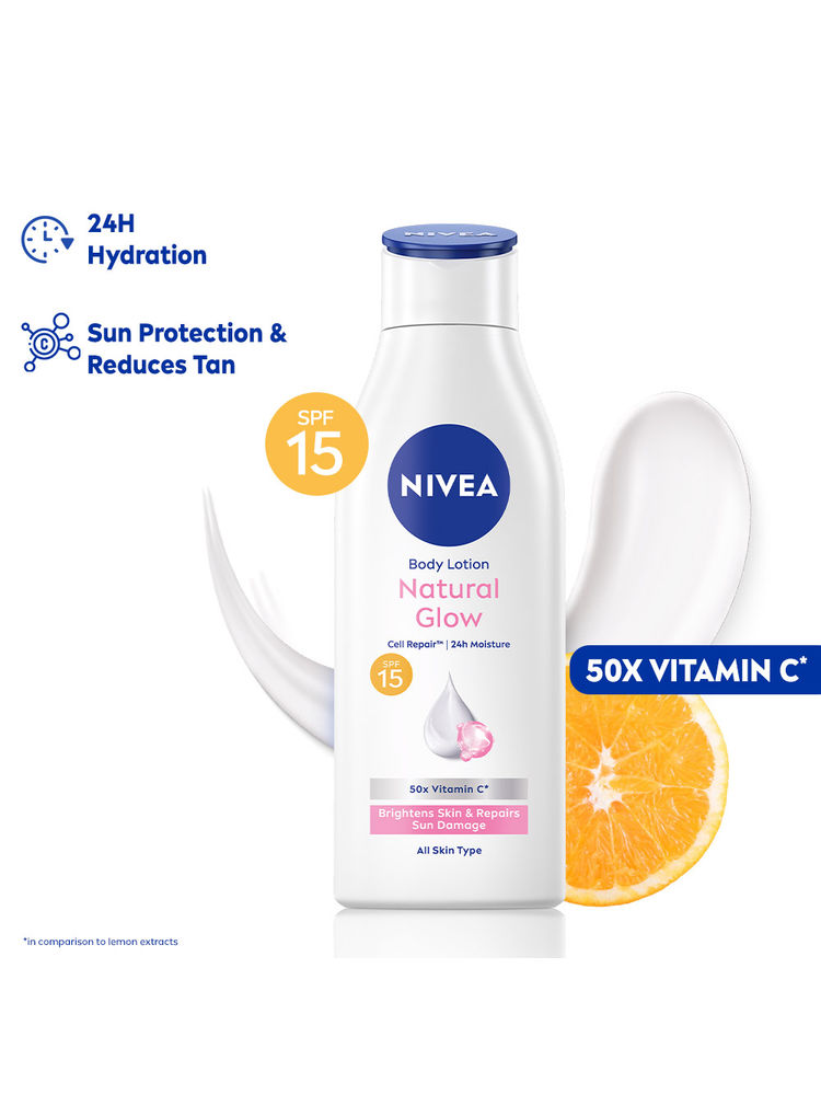 NIVEA Cell Repair 50X Vit C Sunscreen Natural Glow Body Lotion Reduces Tan, Brightens - Uva & Uvb