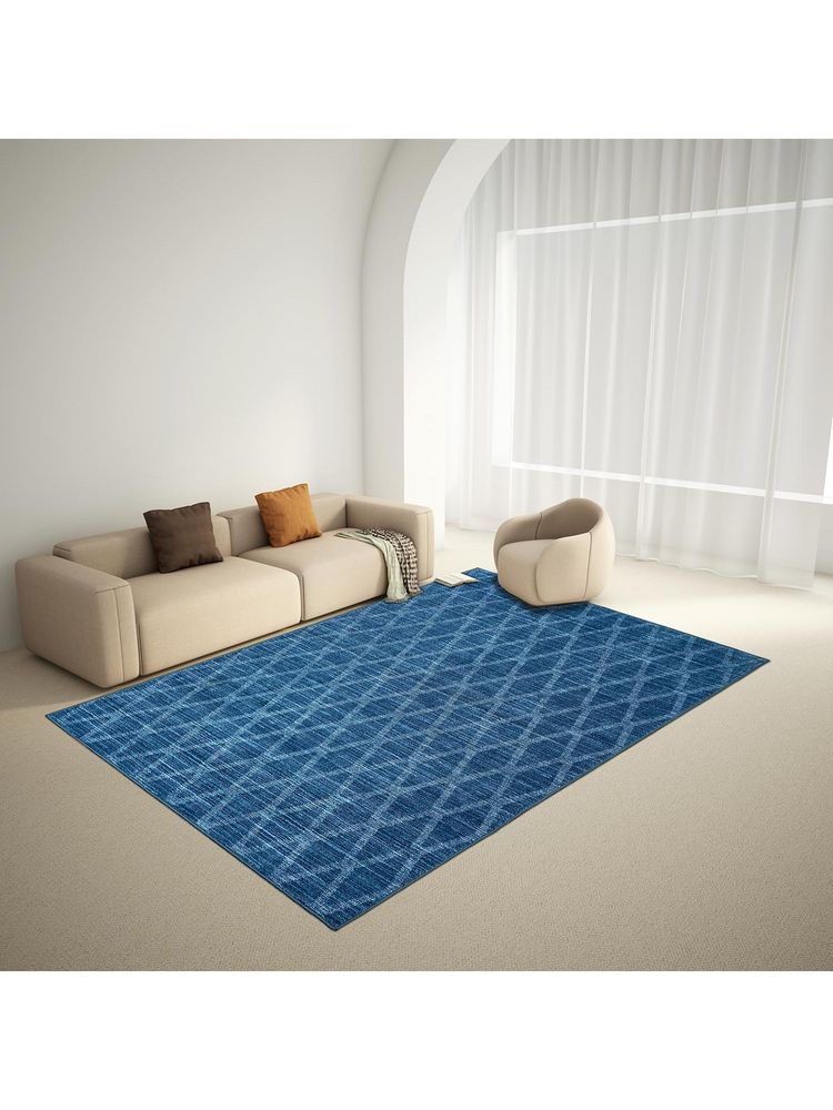 Welspun Blue Wonderful Polyester Machine Tufted Geometric Bedside Runner