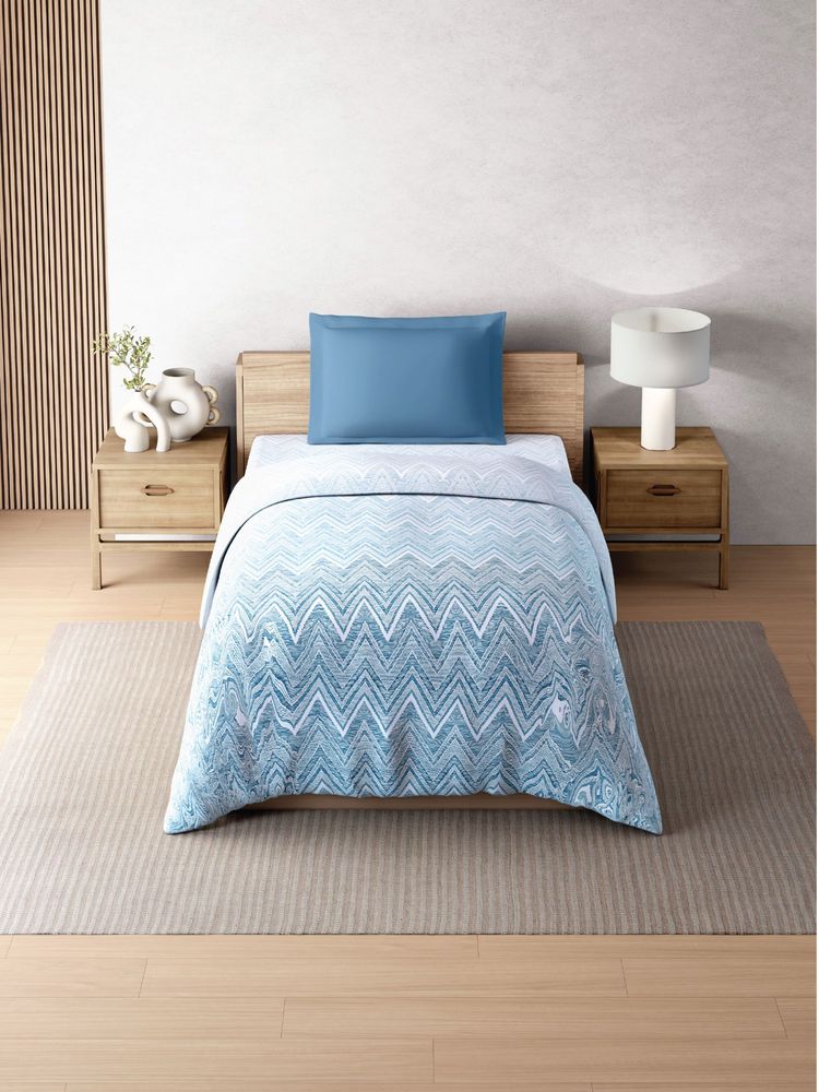 SPACES Blue Zera Hygro Cotton Percale Geometric Quilt (Single)-image-48