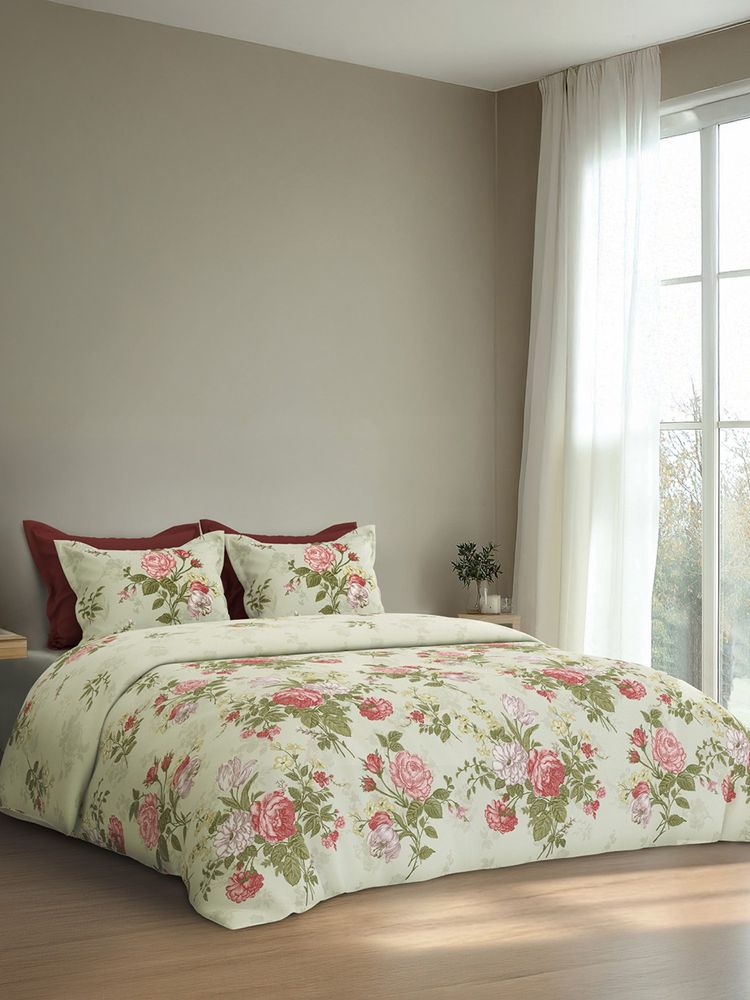 SANSAAR A D'DECOR BRAND LIVE CONSCIOUSLY Alice Rose Off White Bedsheet & 2 Pillow Covers (King)-picture-40