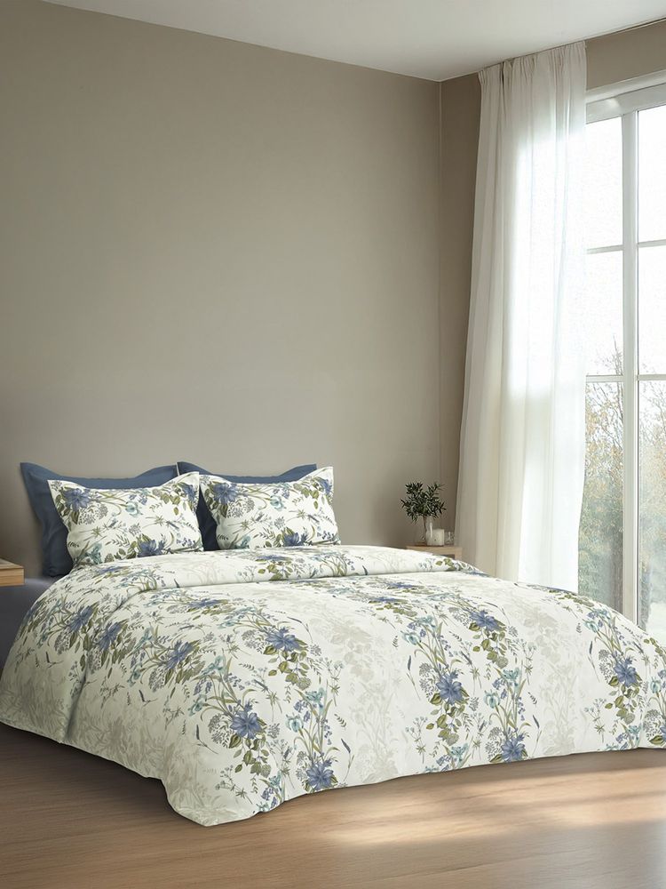 SANSAAR A D'DECOR BRAND LIVE CONSCIOUSLY Floral Blue Bell Bedsheet with 2 Pillow Covers (King)-picture-41