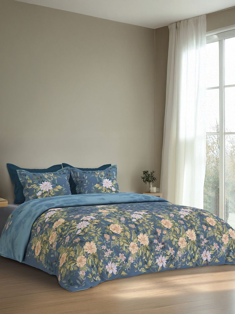 SANSAAR A D'DECOR BRAND LIVE CONSCIOUSLY Orchard Ocean Blue Bedsheet with 2 Pillow Covers (King)-image-44