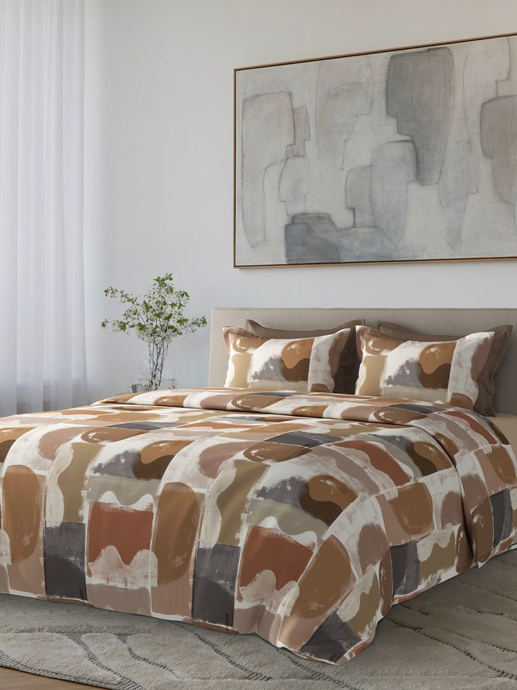 SANSAAR A D'DECOR BRAND LIVE CONSCIOUSLY Quantas Brick Dust Brown Bedsheet & 2 Pillow Covers (King)-picture-29