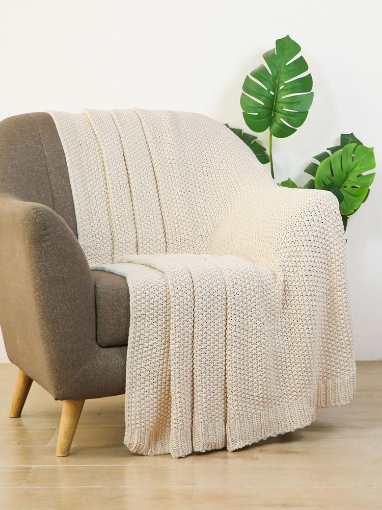PLUCHI Nordic Hug Natural Beige Cotton Knitted Throw-image-44
