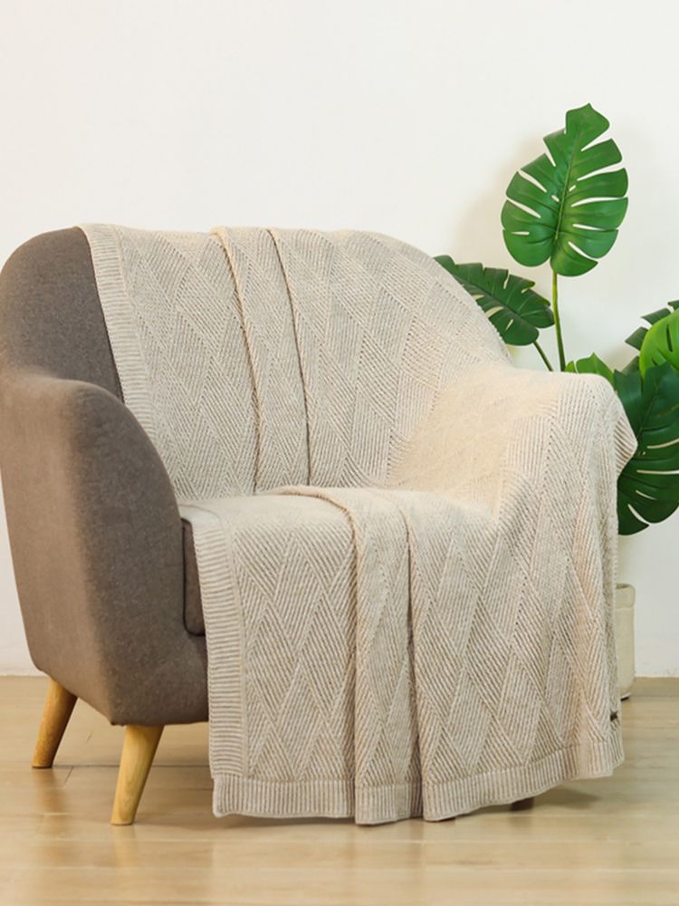 PLUCHI Tagus Beige Birch Cotton Knitted Throw-image-4