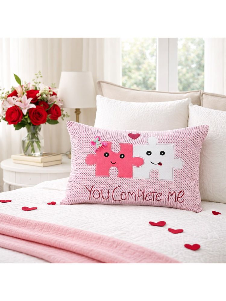 THROW PILLOW You Complete Me Puzzle Piece with Pink Heart Trim Pillow Cover (12 x 18 Inches)-image-31