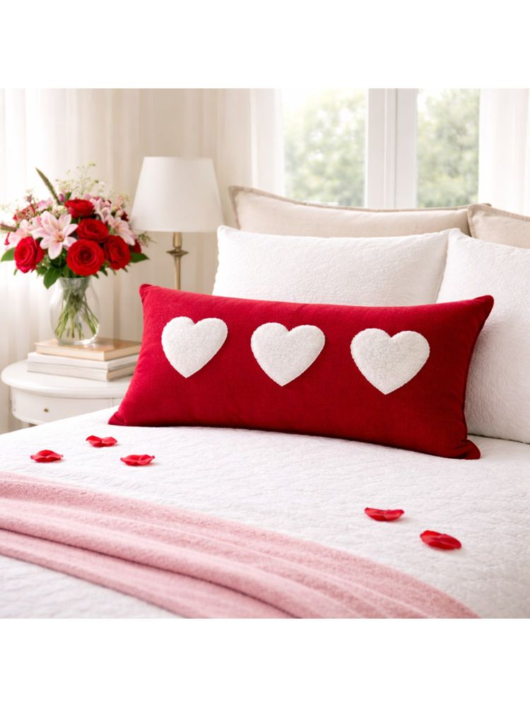 THROW PILLOW Charming Red Featuring White Faux Fur Heart Pillow Cover (12 x 18 Inches)-image-25
