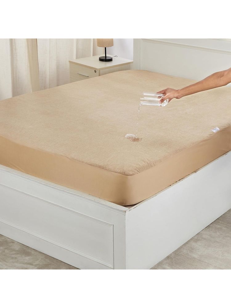 Creeva Beige Pure Nest Ultra Soft Cotton Feel Terry Mattress Protector-picture-15