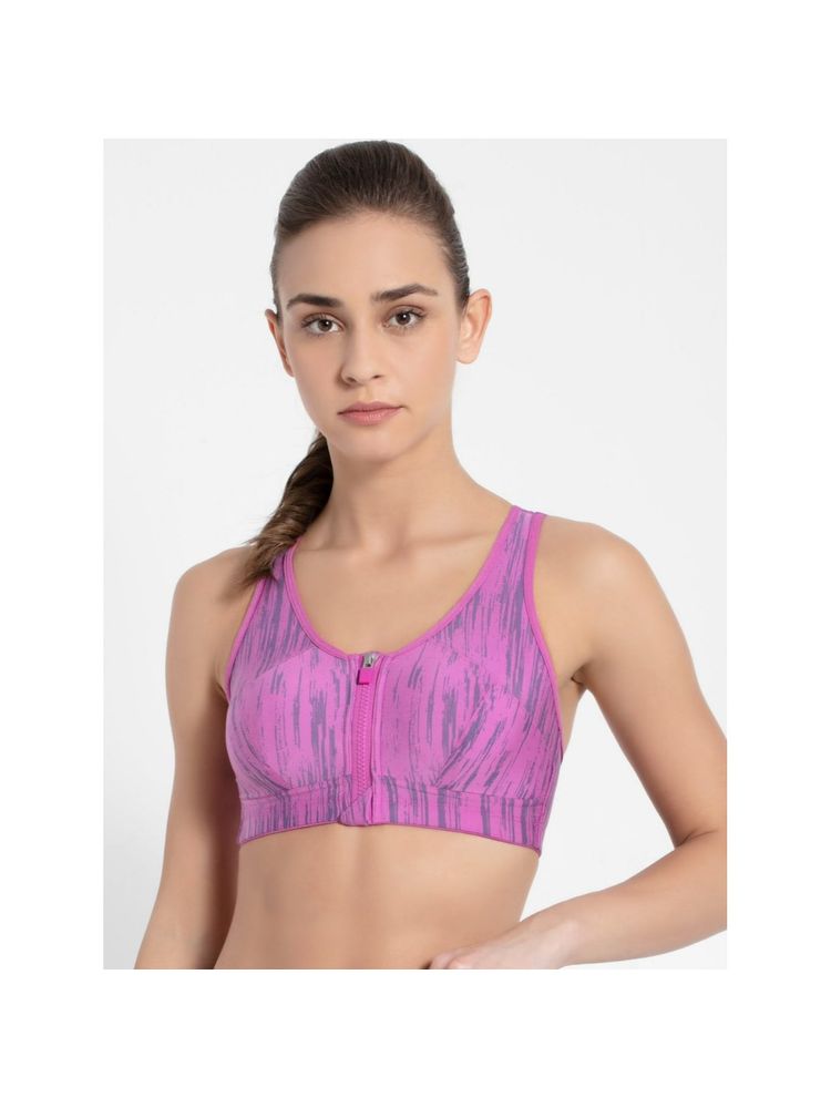 Jockey MI02 Wirefree Padded Microfiber Elastane Sports Bra - Lavender Scent Assorted-image-1