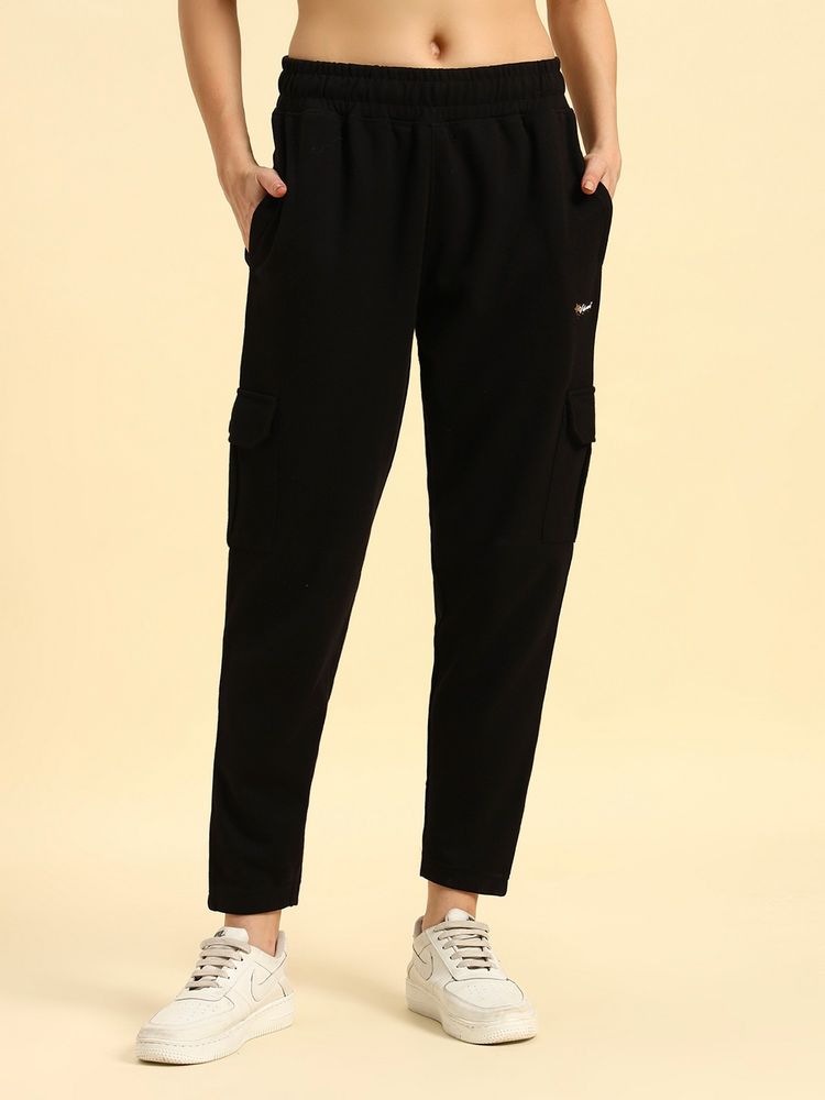 Cantabil Women Solid Black Cargo Joggers-picture-19