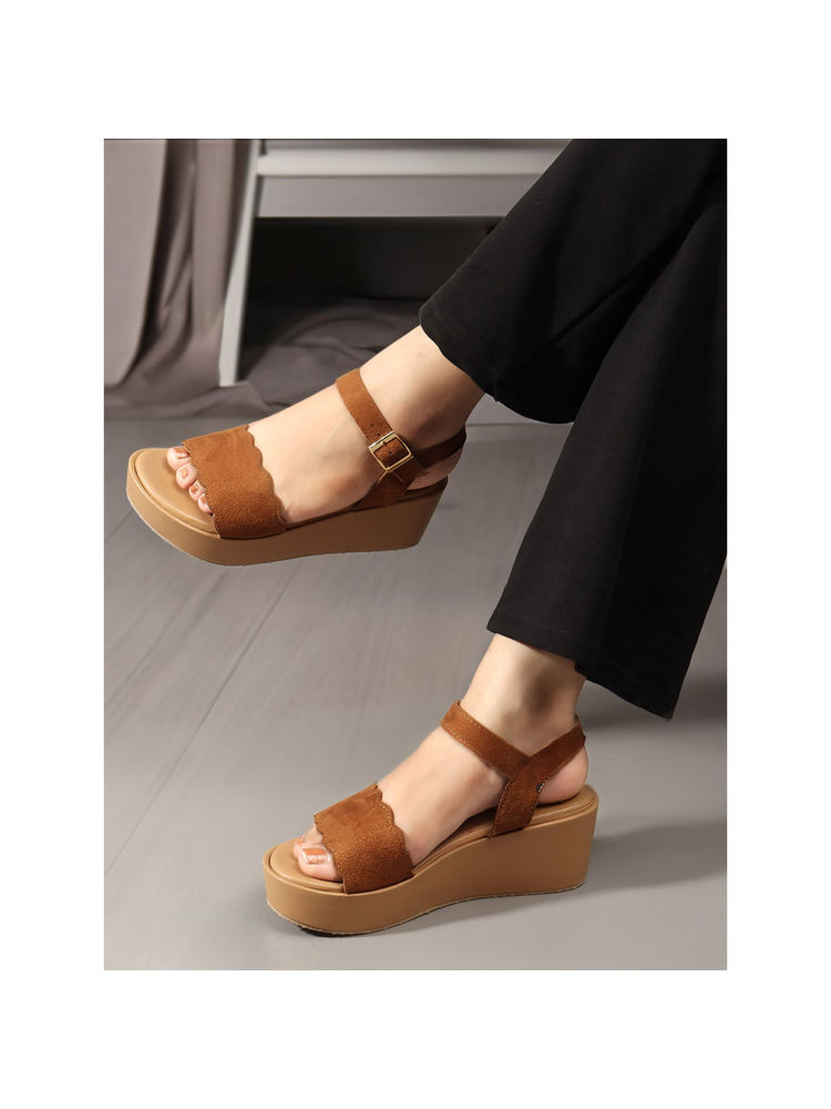 Carlton London Tan Buckle Round Toe Women Sandals