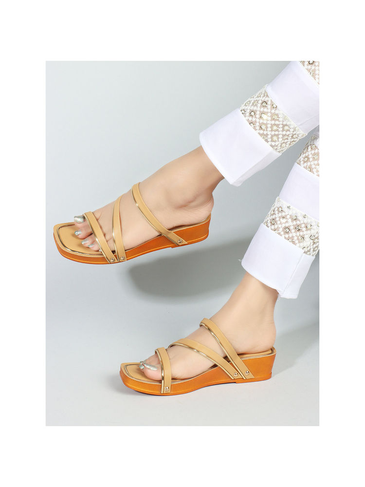 Iconics Tan Pull On Square Toe Women Sandals-image-20