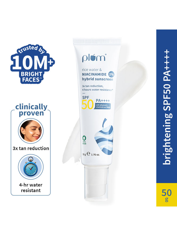Plum Bestselling 2% Niacinamide & Rice Water SPF 50 PA+++ Sunscreen, For Oily, Normal & Dry Skin