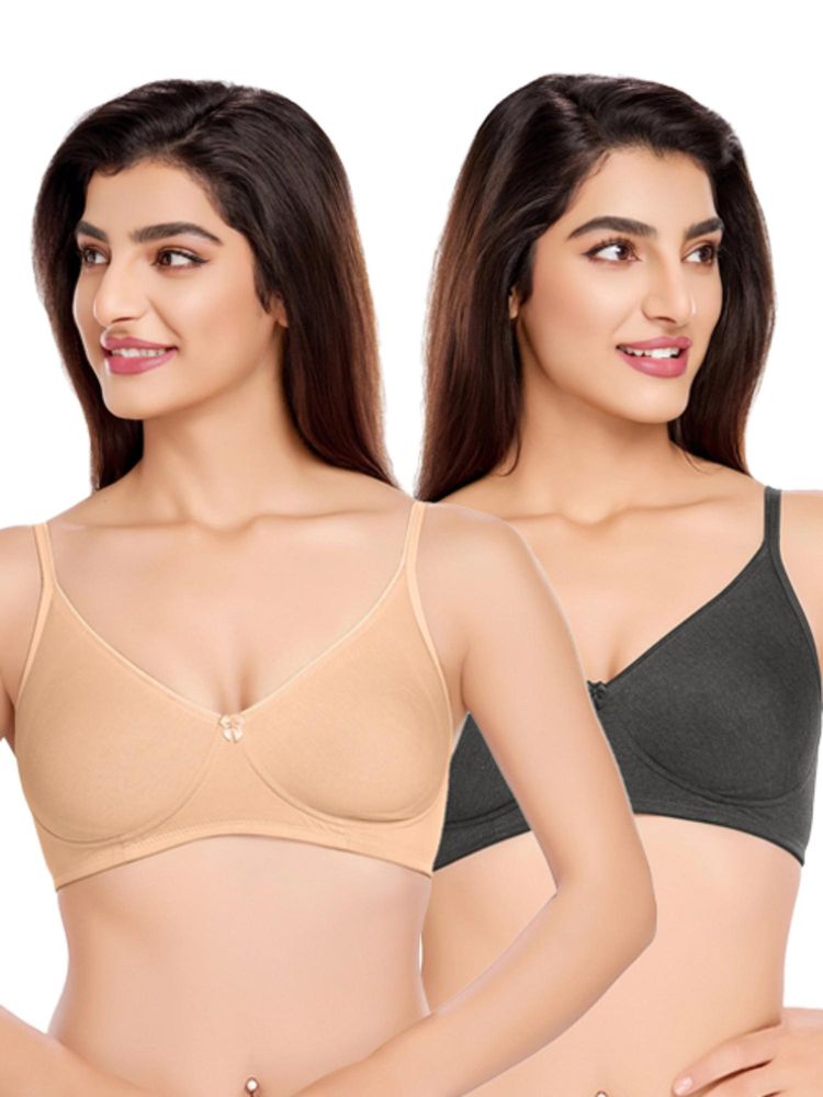 Juliet Womens Cotton Non-Padded Wire Free T-Shirt Bras (Pack of 2)-picture-17