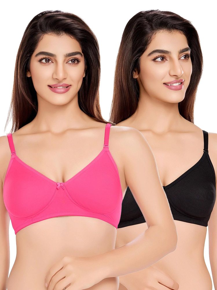 Juliet Womens Cotton Basic Plain Soft Padded T-Shirt Bras (Pack of 2)-image-4