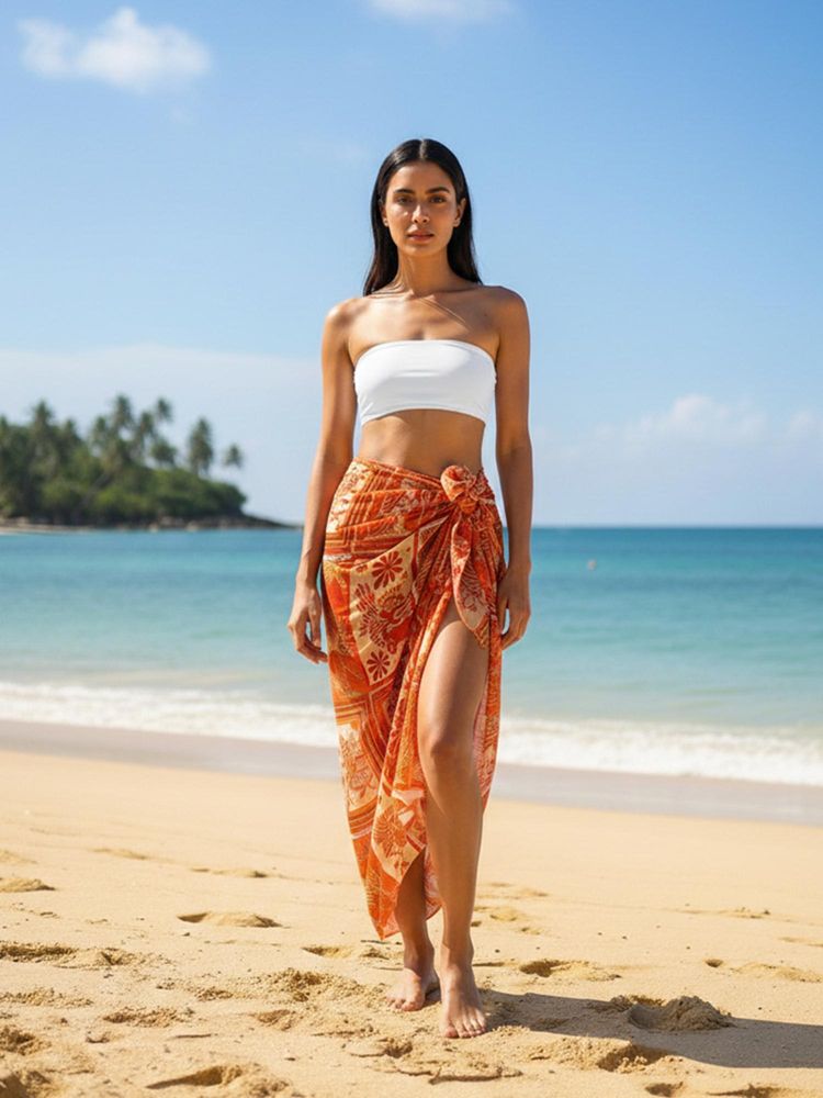AOBA Womens Orange Ethnic Print Beach Wrap Sarong-picture-14