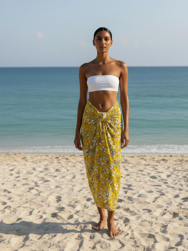 AOBA Womens Yellow Floral Printed Tie-Up Beach Sarong-picture-15