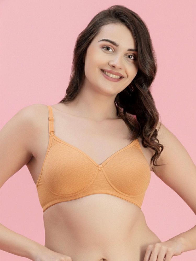 Groversons Paris Beauty Womens Apricot Cream Full Coverage Wire-Free Moulded Cups Solid Bra-picture-11