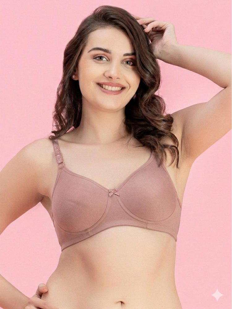 Groversons Paris Beauty Womens Beige Full Coverage Wire-Free Moulded Cups Solid Bra-image-3