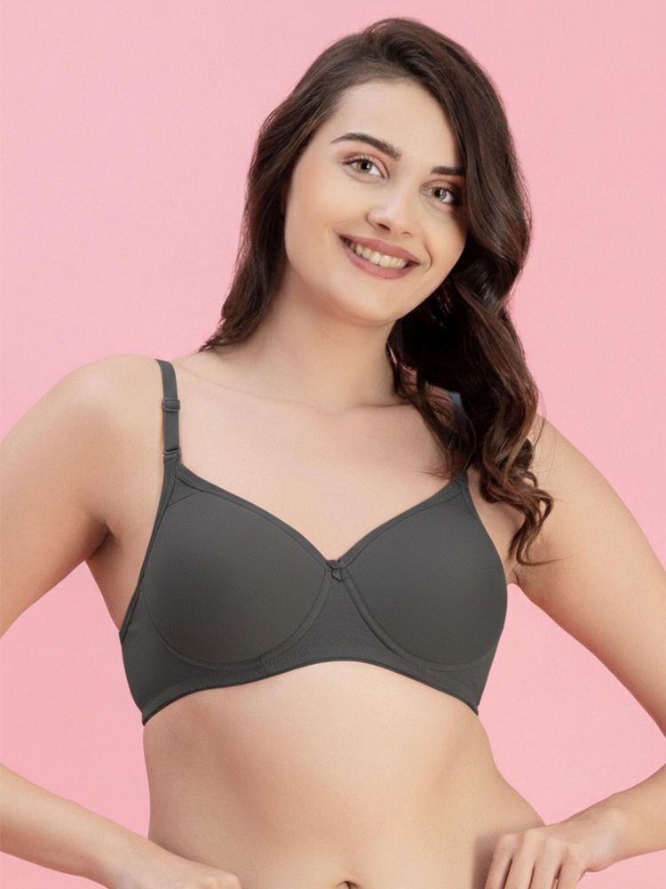 Groversons Paris Beauty Womens Dark Grey Full Coverage Wire-Free Moulded Cups Solid Bra-picture-11