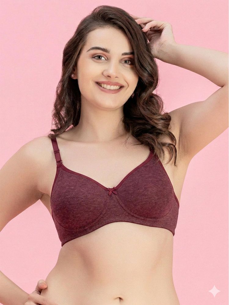 Groversons Paris Beauty Womens Melange Maroon Full Coverage Wire-Free Moulded Cups Solid Bra-picture-15
