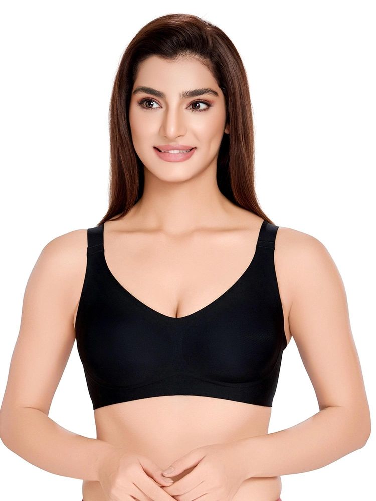 Juliet Womens Black Soft Padded Seamless Bra Nylon Spandex Bonded T-Shirt Bra-picture-7
