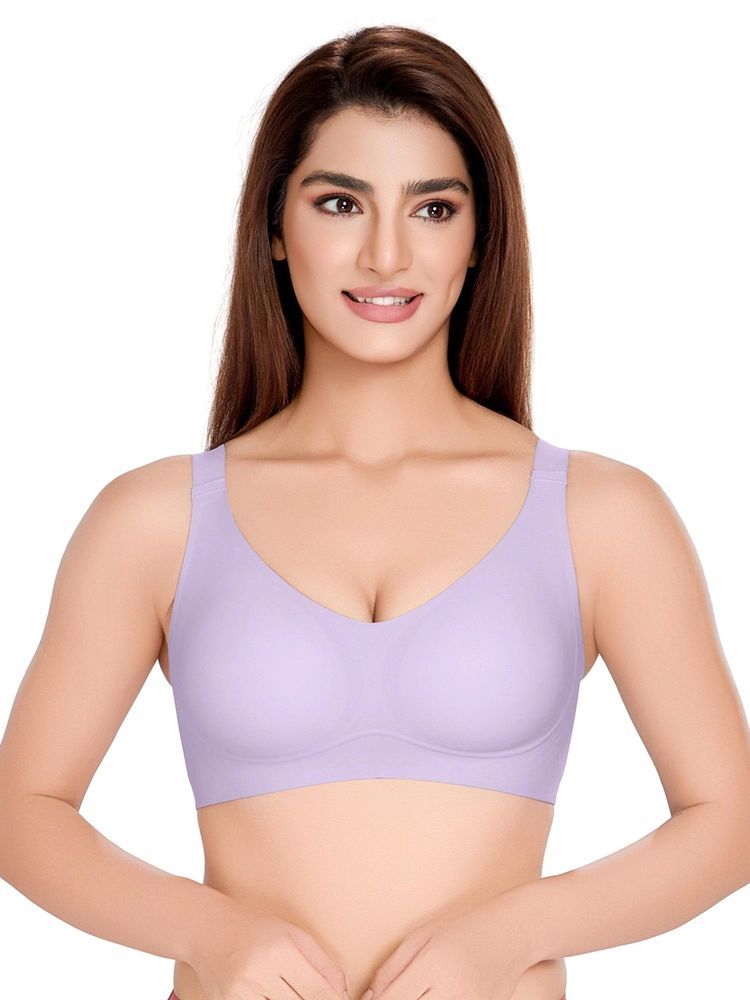 Juliet Womens Lavender Soft Padded Seamless Bra Nylon Spandex Bonded T-Shirt Bra-image-11