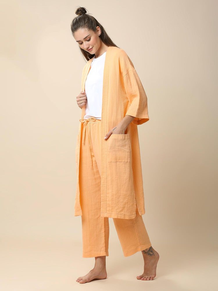 Chemistry Double Cotton Crinkle Crepe Sleepwear Top with Pant & Kimono Cover-Up-picture-10