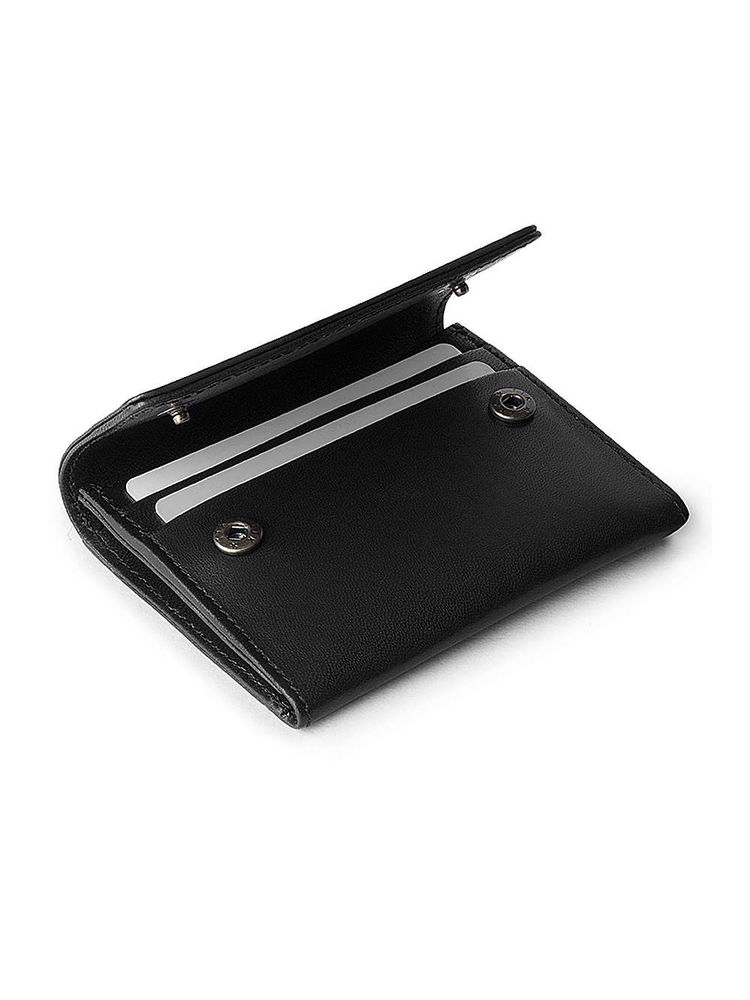 DailyObjects Black Real Leather Flip Top Card Wallet