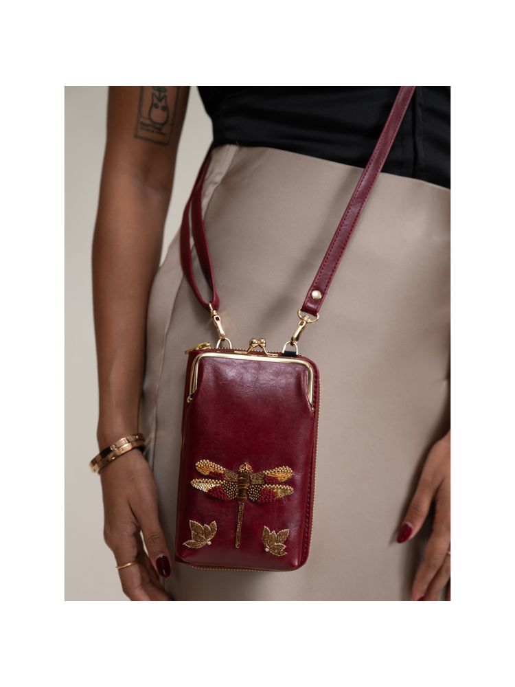 Miri Hand Embroidered 2-in-1 Mobile Wallet Sling Maroon-picture-11