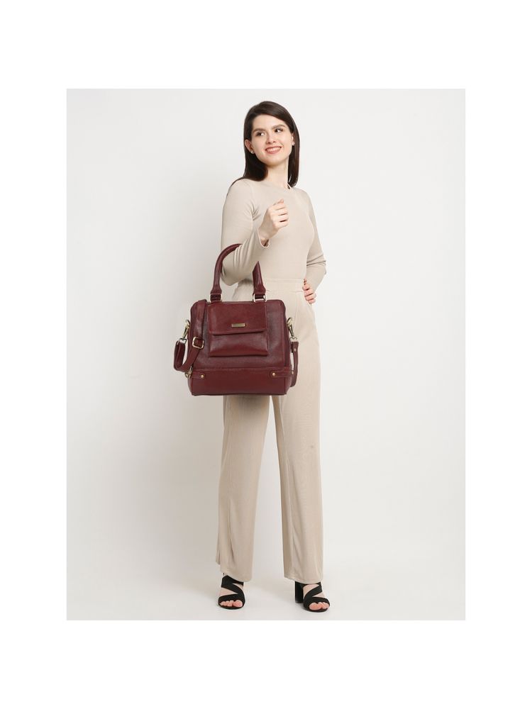 Teakwood Women Leather Red Structured Handheld Bag-image-12