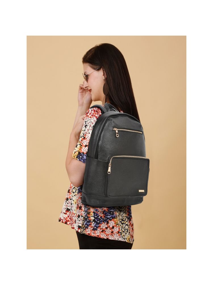 Teakwood Women's BLACK textured Leather backpack-image-46