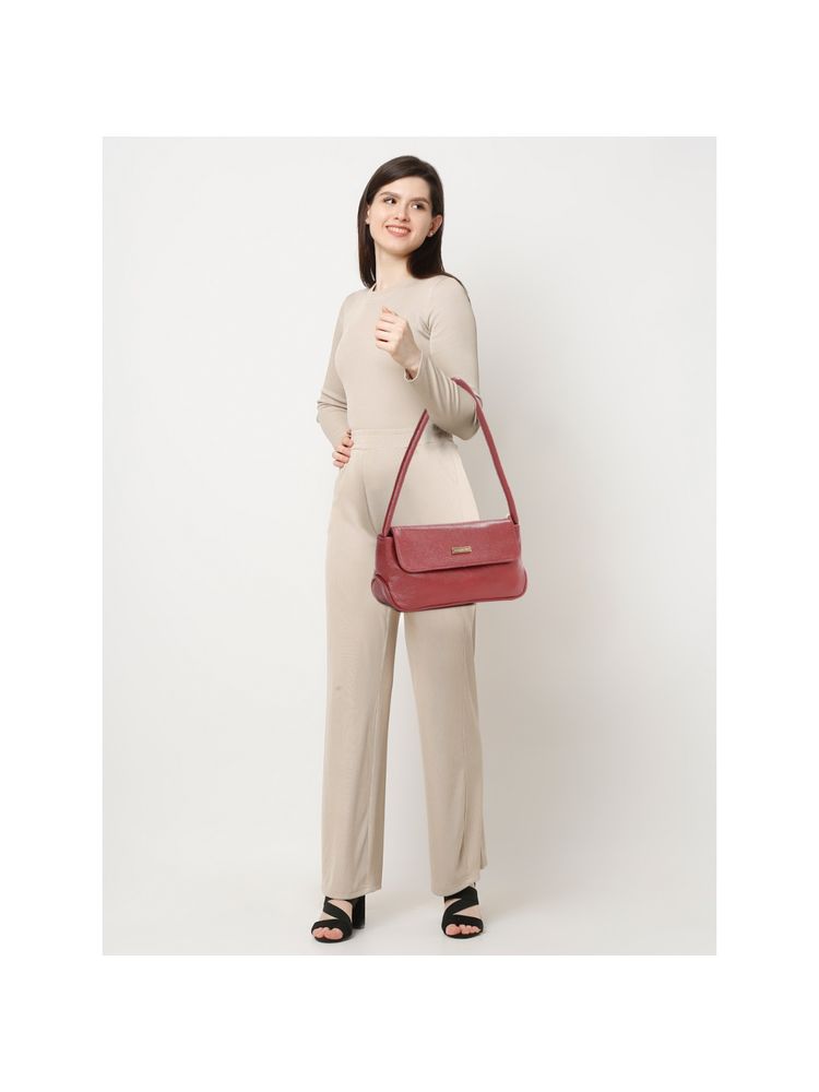 Teakwood Women Red Texture Leather Structured Shoulder Bag-image-15