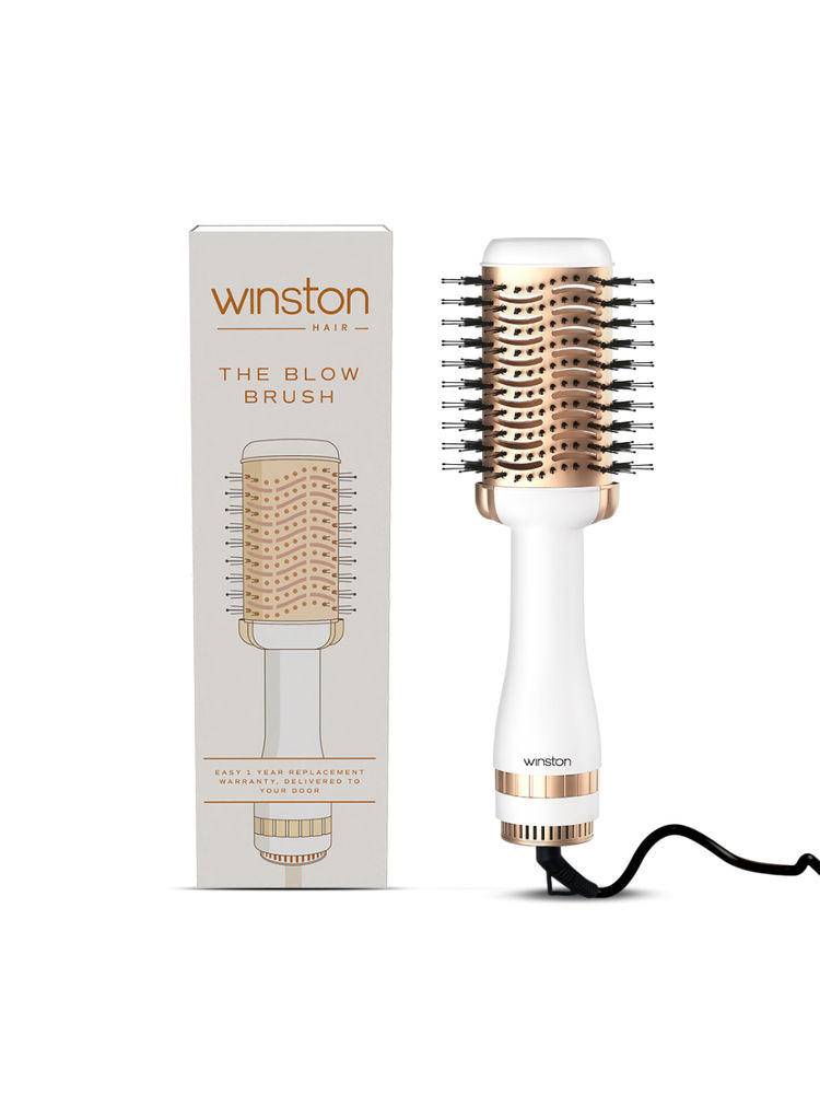 Winston 2-in-1 Hair Styling Blow Brush and Hot Air Brush for Salon-Quality Volume and Shine (White)