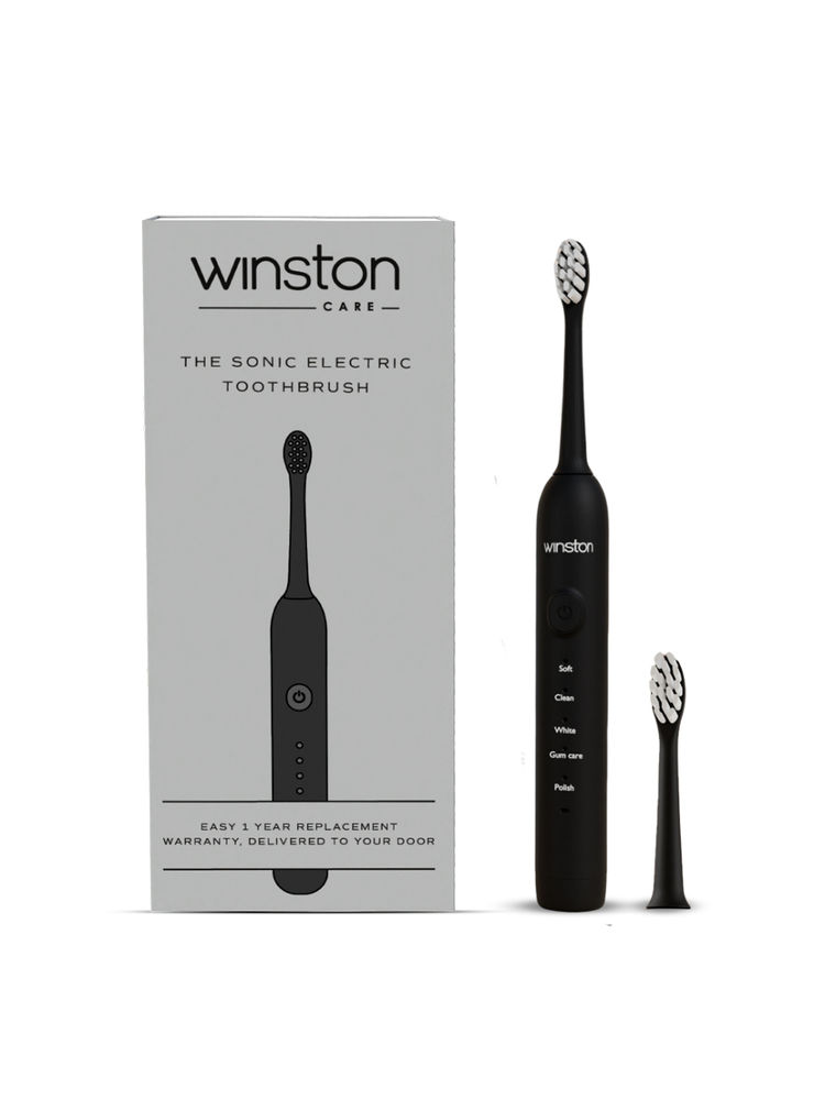 Winston Sonic Electric Toothbrush with Soft Charcoal Bristles with 2 Cleaning Modes (Black)