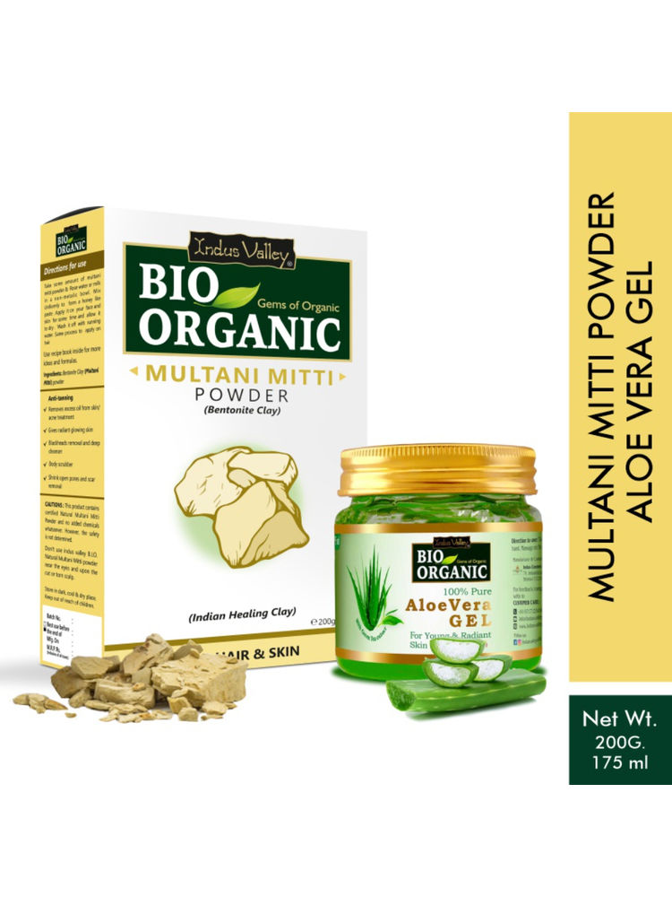 Indus Valley Bio Organic Aloe Vera Gel and Multani Mitti Powder Combo Pack