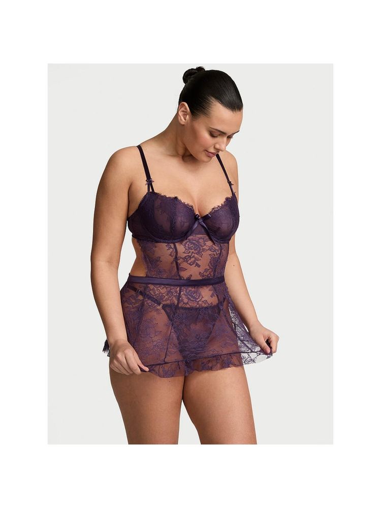victoria's secret intimates Victoria's Secret Purple Self Design Regular Babydoll and Thong (Set of 2)-picture-21