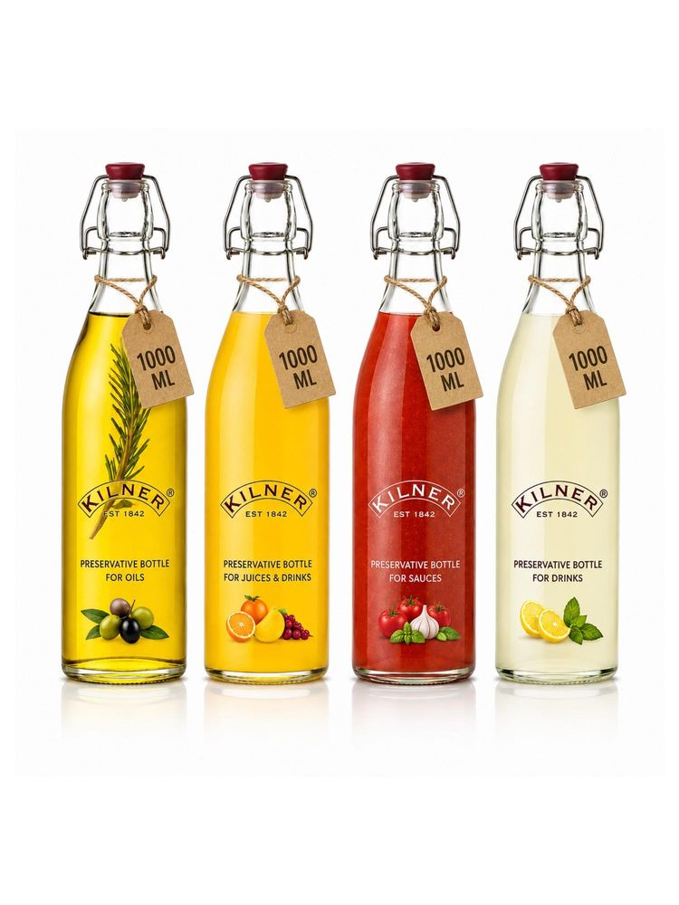 Kilner 1L Square Clip Top Glass Bottle Set of 4 for Oil, Juice and Sauce, Airtight Storage-picture-22