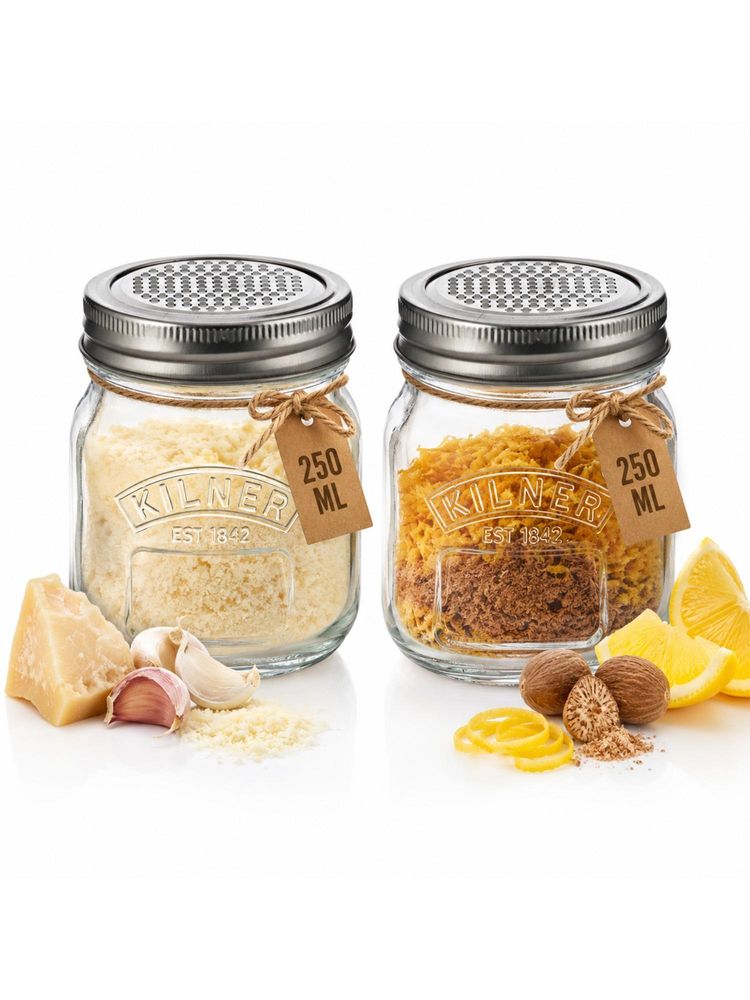 Kilner 250ml Glass Grater Jar Set of 2 with Fine Grater Lid for Cheese, Garlic and Spices-picture-13