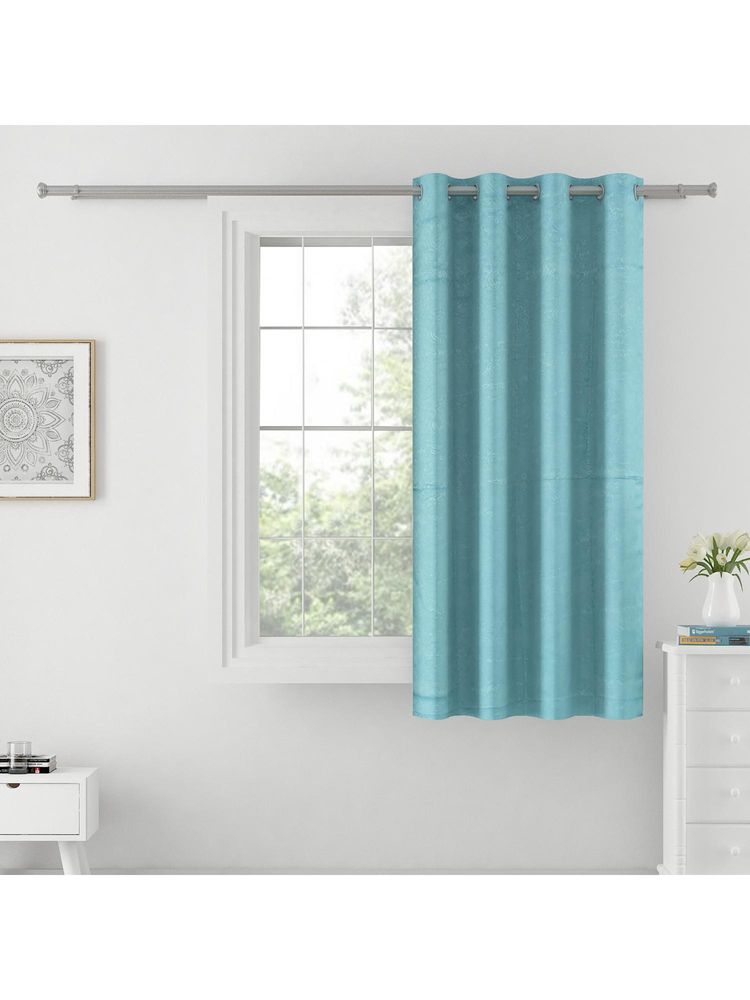 Swayam Ethnic Motif 100% Blackout Eyelet Hanging Window Curtain (5 Feet) - Blue-picture-12