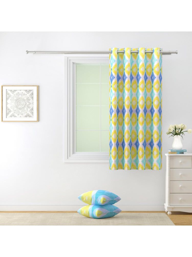 Swayam Yellow & Blue 80% Blackout Eyelet Hanging Window Curtain (5 Feet)-picture-13