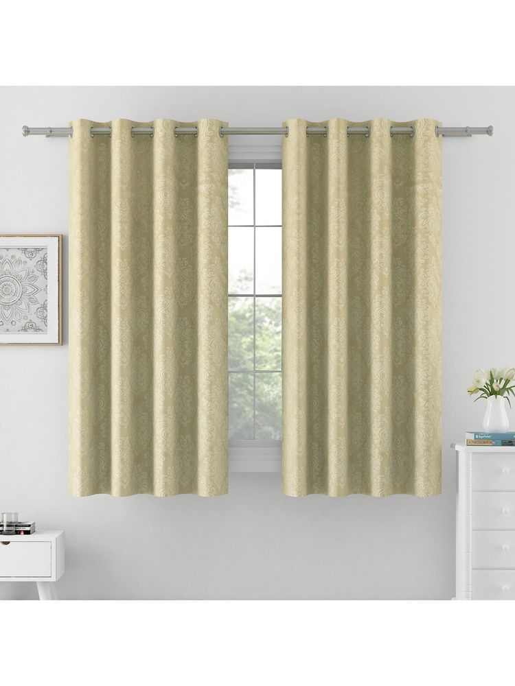 Swayam 100% Blackout Eyelet Hanging Window Curtain (5 Feet) (Pack of 2) - Beige-image-39