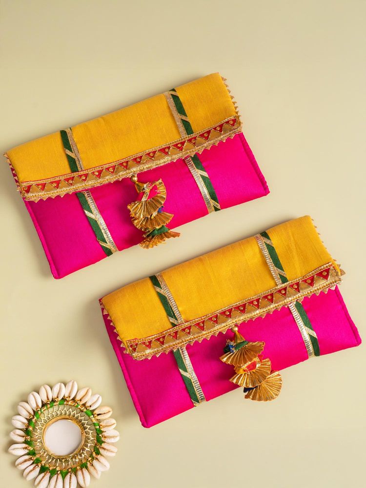 THE ZAPPY BOX Pink & Yellow Designer Money Envelope - Floral Gold Foil Finish-image-15