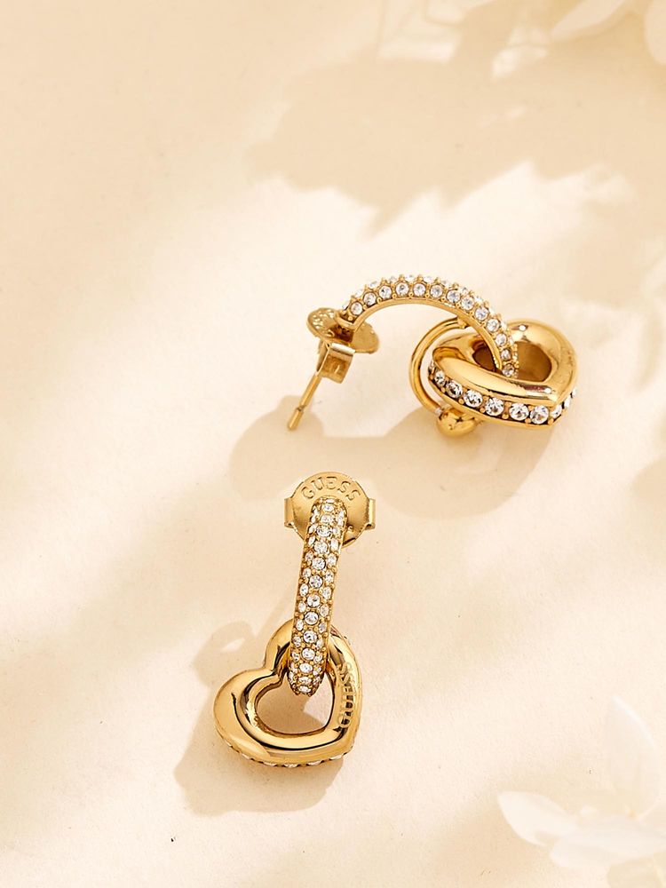 Guess Women Heart Love Gold Plated Drop Earrings-image-14